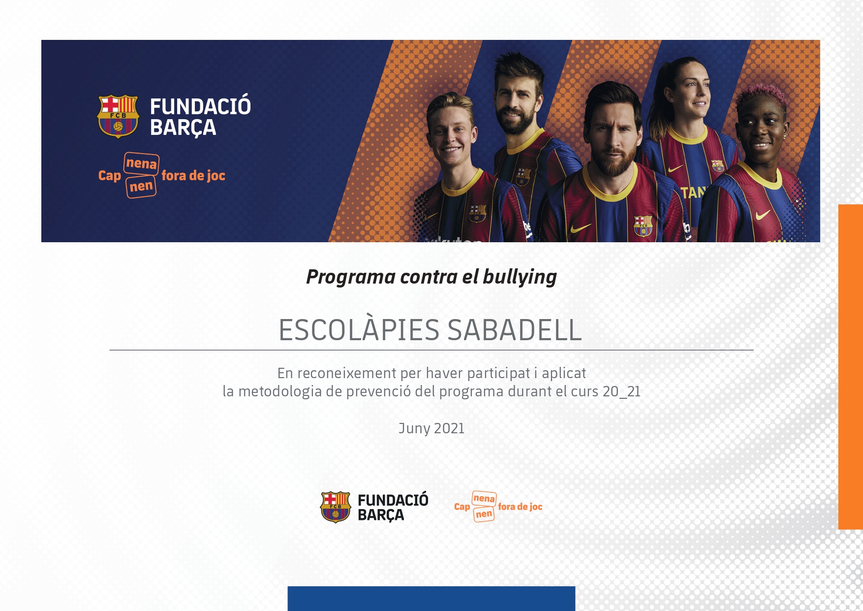 Programa-Contra-Bullying_Curs-20_21_Diploma__113_Escolapies-Sabadell
